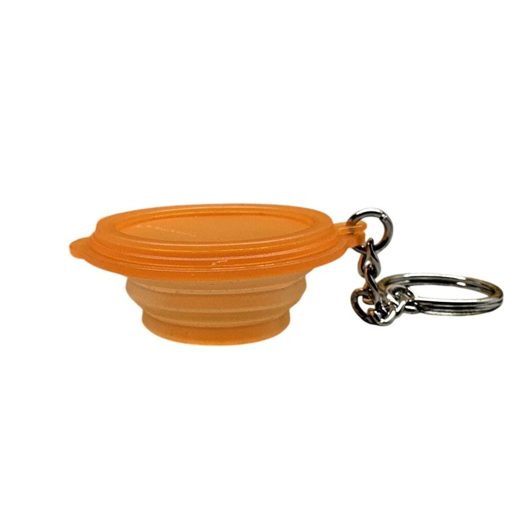 Tupperware Orange Flat Out Bowl Key Chain Ring Collapsible Miniature with Lid